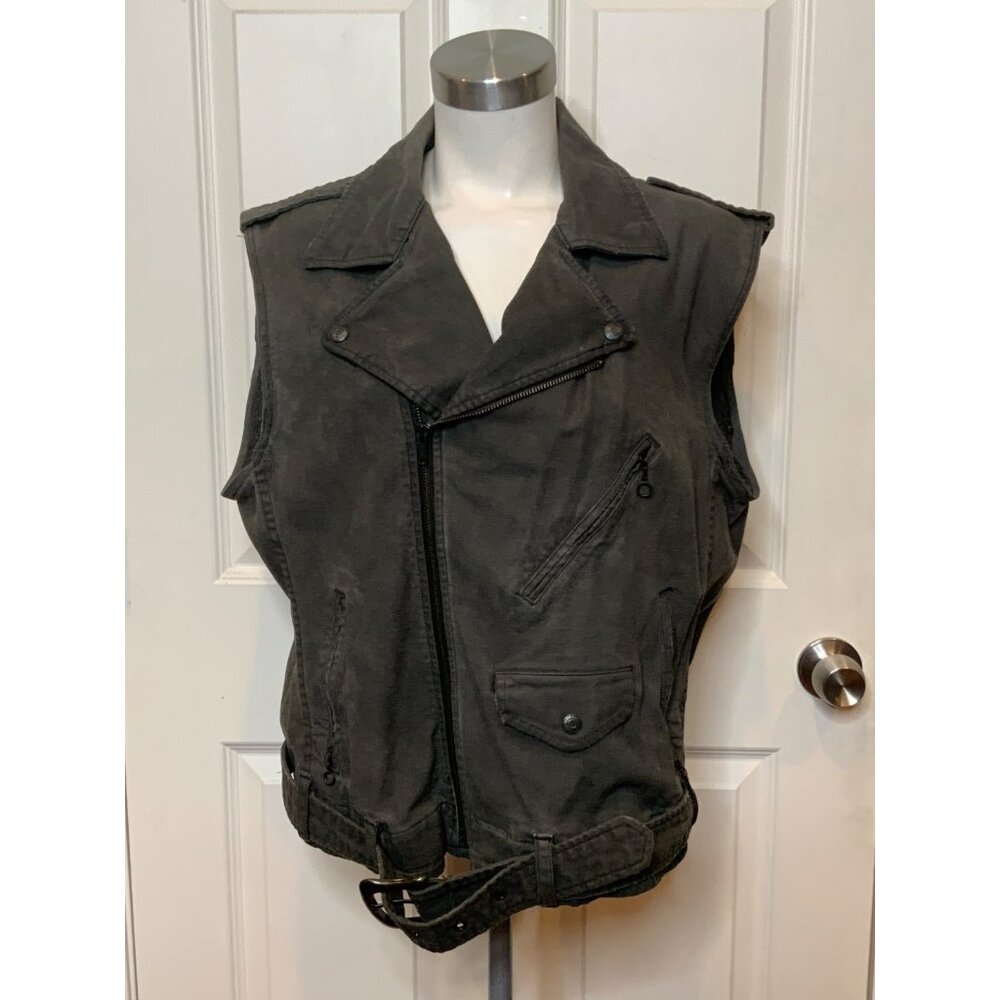 Denim & Supply Ralph Lauren Dark Gray Denim Asymmetrical Zip Up Moto Vest Size L